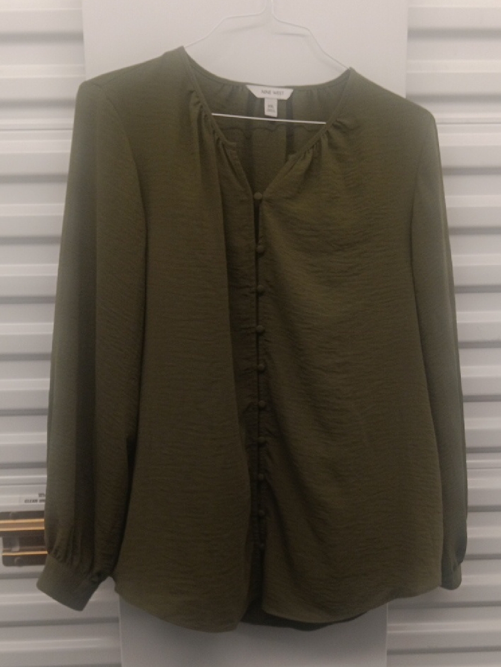 Nine West Olive Green Covered Button-Front Blouse